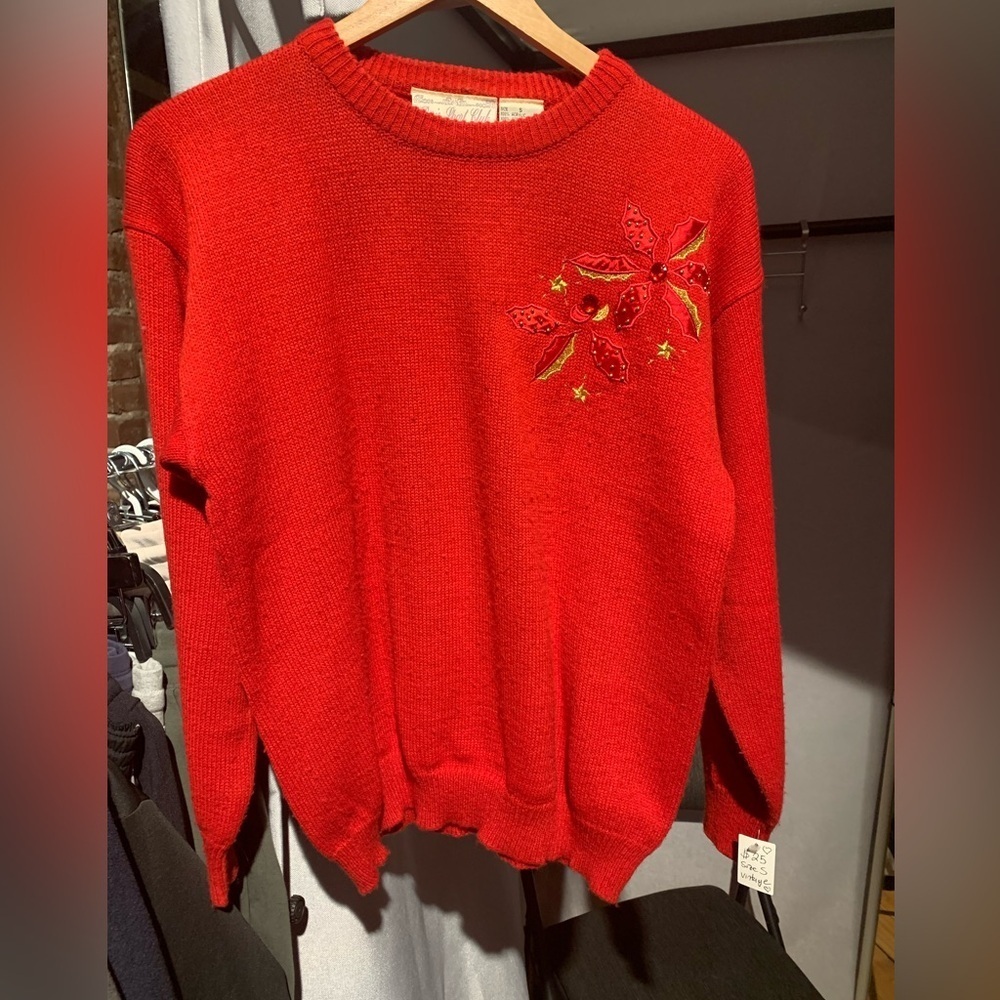 Red Floral Embroidered Women's Sweater